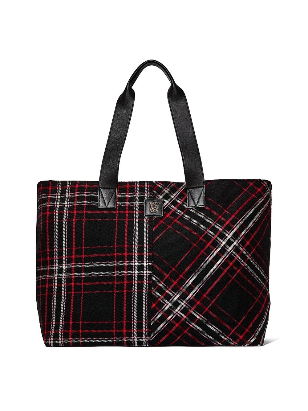 Victoria's SECRET Plaid Tote Bag with Black Handles - Red & Black